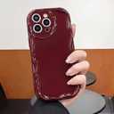 ekoneda for iPhone 16 Pro Max Case Simple Curly Wavy Frame Design, Silicone Cute Glossy Aesthetic Wave Thin Slim Fit Soft TPU Protective Phone Case for iPhone 16 Pro Max Cover Women Girls, Wine Red