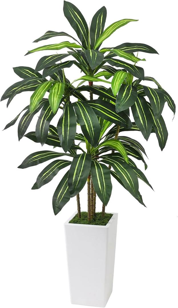 5FT Artificial Dracaena Tree with Thickened Improved Planter, Fake Plants with Dense Foliage and Natural Trunk, Artificial Plants for Home Office Living Room Decor Indoor