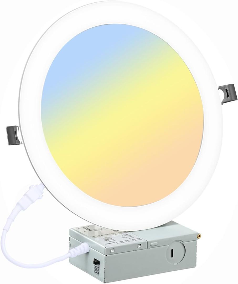 LZHOME 8 Inch LED Recessed Lighting with Junction Box Ultra-Thin, 3000K/4500K/6000K Selectable, 8" Dimmable Canless LED Downlight, 1800LM CRI80 High Brightness 5%-100% Recessed Light (1 Pack) (White)