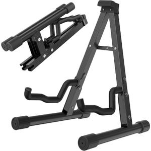 GLEAM Guitar Stand - Electric, Acoustic and Bass, Banjo Stand, A-Frame Metal Folding Guitar Rack with Non-Slip Rubber Sleeves and Foam Arms Black