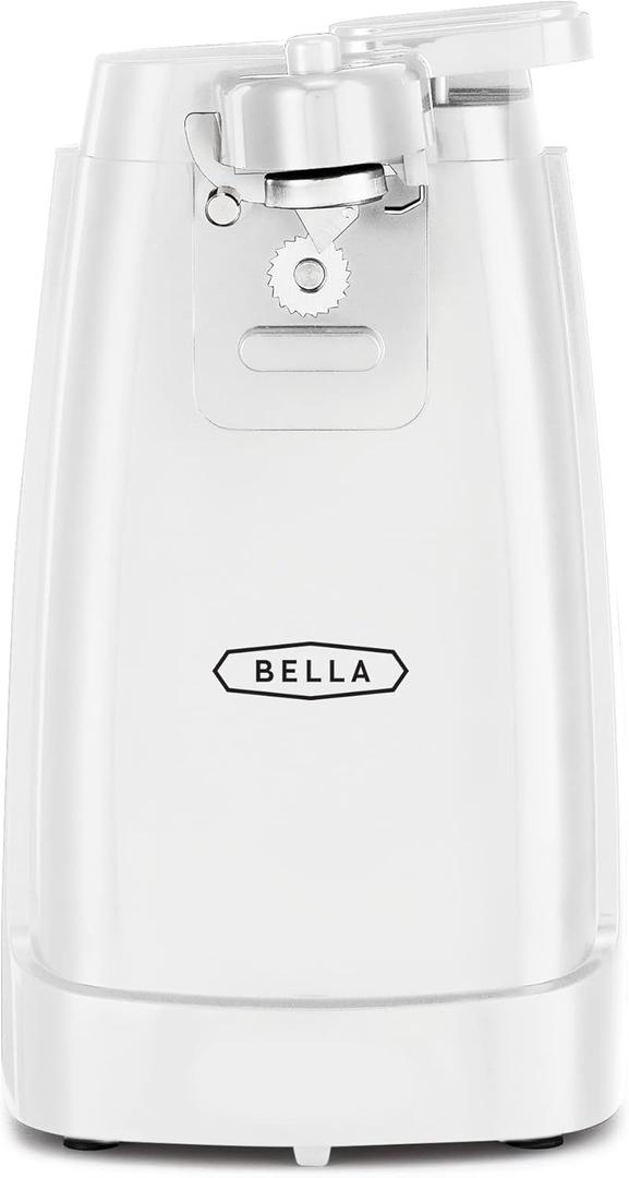 Bella Electric Can Opener and Knife Sharpener, Removable Cutting Lever, Cord Storage, Stainless Steel Blade, White