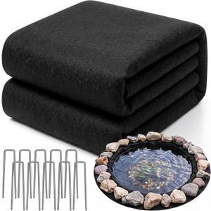 Fanfanwin 12 ft Round Pond Liner Underlayment 6oz Heavy Duty Black Non Woven Geotextile Underlayment Fabric with 10 U-pins for Outdoor Pond Streams Fountains Garden Waterfalls Fishpond Weed Barrier