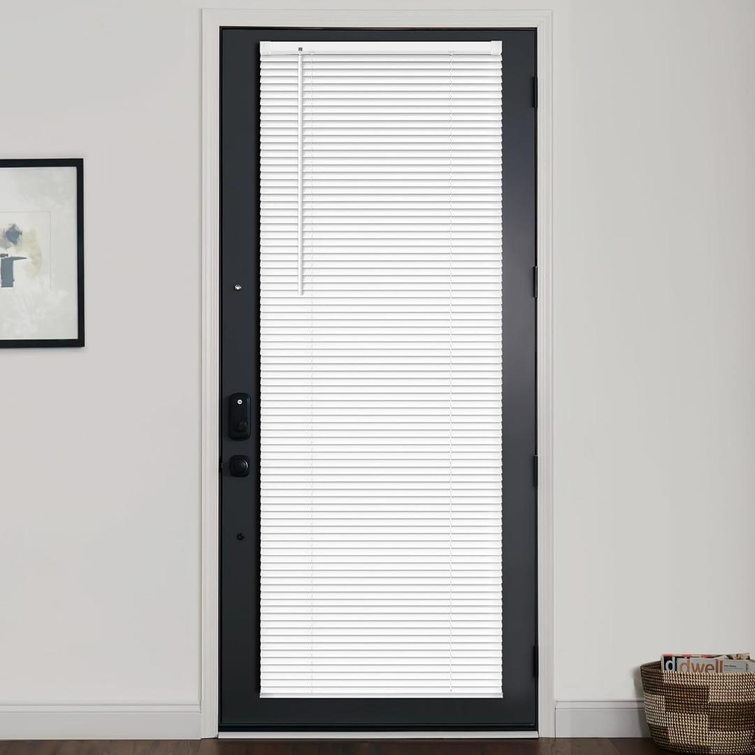 LazBlinds 1" Vinyl Mini Blinds - Cordless French Door Blinds for Privacy, Light Filtering Horizontal Shades for Front Door & Patio Sidelight, 26" W x 72" H, White