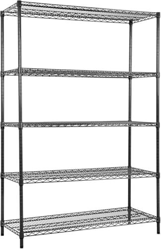 Land Guard 5 Tier Black Storage Racks and Shelving - 48" L x 20" W x 72" H Heavy Steel Material Pantry Shelves - Each Unit Loads 350 Pounds Wire Shelf, Suitable for Warehouses, Closets, Kitchens, Black