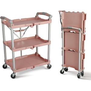 Olympia Tools 89-350 Pack-N-Roll Folding Collapsible Service Cart, 150LB Capacity, Rose