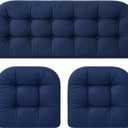 Barydat 3 Pack Wicker Furniture Cushions Waterproof Outdoor/Indoor Tufted Wicker Chair Cushions 1 Loveseat and 2 U-Shape Rattan Chairs for Patio Furniture, Rattan Love Seat, Bench(Navy Blue)