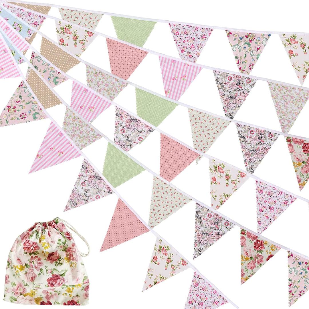 12M/40Ft Triangle Bunting Banner 42 Pcs Multicolored Fabric Flags Burlap Pennant Banner Flags Garlands for Wedding, Birthday Party, Outdoor Festival Hanging Decoration (C)
