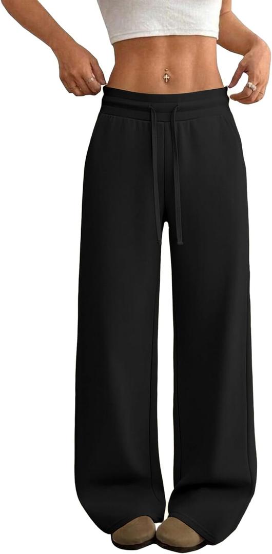 Womens Wide Leg Casual Pants High Waisted Lounge Pants Comfy Business Work Pants with Pockets (XX-Large, Black)