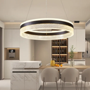 MARKYEE Modern Chandelier with LED, Dimmable Round Chandeliers with Remote Control, 3-Color Acrylic Pendant Light Fixture for Living Room Dining Room Bedroom D19.7in/50cm Black