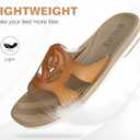 ONCAI Slides for Womens,Flat Dressy Square Toe Summer Beach Sandals for Woman with Comfortable Non-slip Rubber Soles Size 6-11 (8, Fashion Beige)