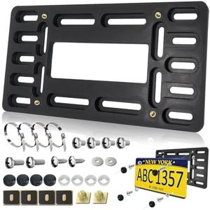 Front License Plate Mount Bracket–Car Plate Holder Universal Mounting Kit with Copper Thread, 4 Stainless Steel Cable Ties & Screws for Front Bumper