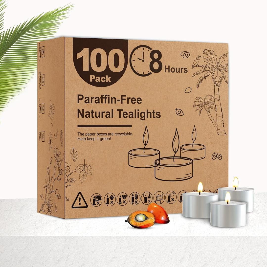 Tea Candles 100 Pack - 8 Hour Burn Time,Unscented Tea Lights Candles for Shabbat, Weddings, Christmas Lights, Home Decor