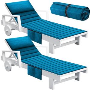 Hoolerry 2Pcs Outdoor Lounge Chair Cushions Waterproof Folding Chaise Lounge Cushion for Patio Lawn Pool Beach Chair Pad with Headrest and Pocket 72'' x 21'', No Chair(Light Blue)