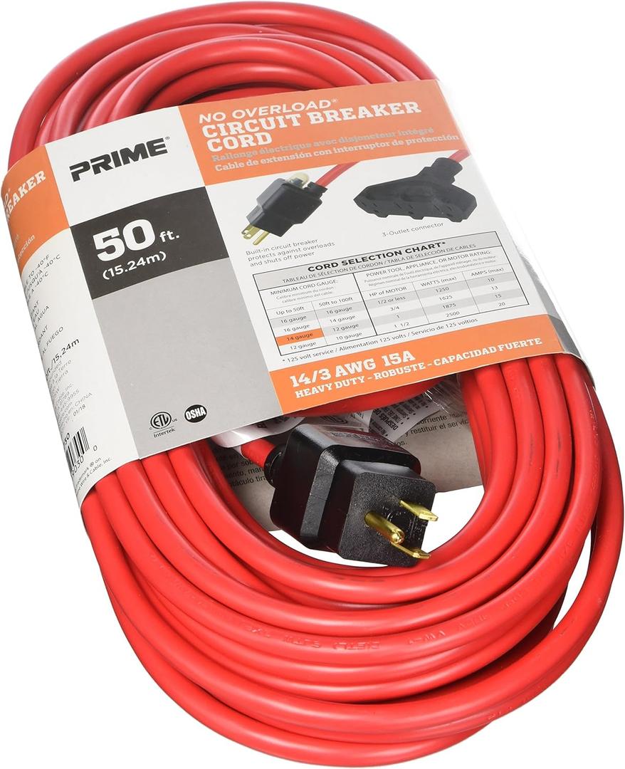 Cord Ext Cirbrkr 14/3x50ft Red