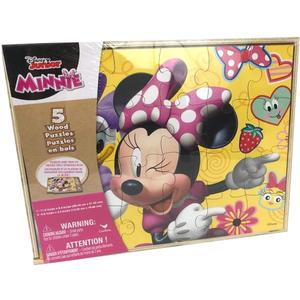 Disney Minnie Mouse 5 Wood Jigsaw Puzzles in Wood Storage Box