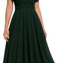 Women's Black Chiffon Dress Ruffle Short Sleeve Formal Dresses 2026 Summer Fashion Sexy Empire Waist Midi Dresses (Green)