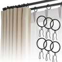 50 Pcs Curtain Rings and Hooks 1.52 Inch - Stainless Steel Shower Curtain Rings and Hooks with Eyelets for Curtains Rods and Bathroom Shower Rods, Black