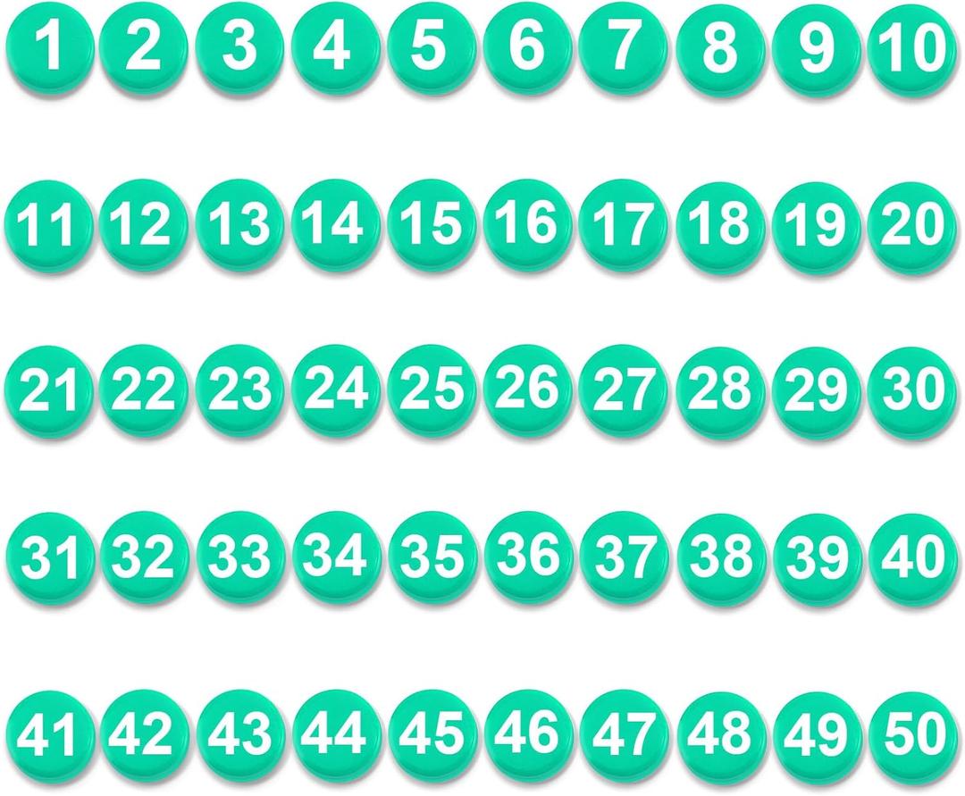 1-50 Magnetic Numbers, 0.8" Multi-Use Numbered Magnets Round Dry Erase Board Number Magnets for Fridge Calendar Whiteboard Home Classroom Office Supplies (Green)
