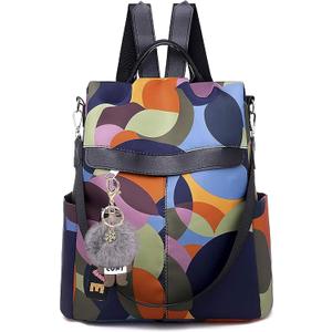 COFIHOME Anti-theft Backpack Purse for Women, Unique Geometric Print Small Fashion Daypack, Water-Resistant Oxford Shoulder Bag with Back Access - Each Pattern is One-of-a-Kind (Colorful)