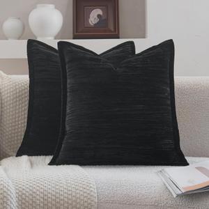 Neelvin Set of 2 Velvet Decorative Throw Pillow Covers 18x18 Inch Black Modern Luxury Cushion Covers Textured Pillow Cases for Living Room Home Decor Couch Sofa
