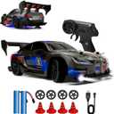 RC Drift Car 2.4GHz 1:24 Scale 4WD 25KM+/H High Speed Model Vehicle with LED Lights Drifting Tire Racing Sport Toy Car for Adults Boys Girls Kids Gift (Black)