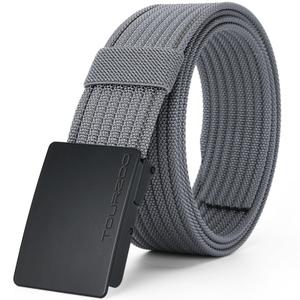 TOURZOO Nylon Military Tactical Belts for Men 1.5" No Holes Adjustable Webbing Canvas Belt for Hiking, Casual & OutdoorGrey38"-41" Waist Adjustable