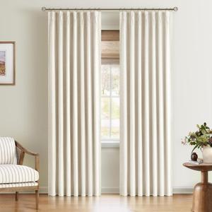 Pinch Pleated Blackout Curtains 72 Inch Long, Linen Blend, 100% Blackout Drapes with 20 Hooks, Ideal for Bedroom and Living Room, 40" W x 72" L (Pack of 2), Natural