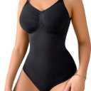 WDIRARA Women's V-neck Spaghetti Strap Shapewear Bodysuit Open Back Sleeveless Slim Fit Tank Tops (Black, M)
