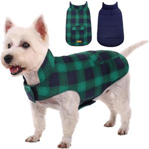 Kuoser Reversible Dog Jacket, Warm Winter Coat, Windproof Dog Clothes, Puppy Cold Weather Coat, Green S (Small (Chest Girth: 13.8-17.3''))