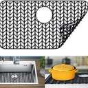 JIUBAR Sink protectors for kitchen sink 12"13"16"18"19"24"26"28"29"silicone sink mat| Silicone Kitchen Sink Mat Grid for Bottom of Farmhouse Stainless Steel(26"x 14"Rear Drain Black)