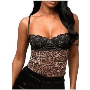SOLY HUX Women's Floral Lace Trim Camisole Spaghetti Strap Fitted Shirt Top Summer Crop Cami Tops Medium