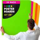Hygloss Large Poster Board 22x28 - 25 Assorted Neon Color Poster Boards Bulk Pack - 10 Pt. Thickness Colored Poster Board Paper for Projects, Signs, Displays, Crafts - Posterboard Multipack 22" x 28"