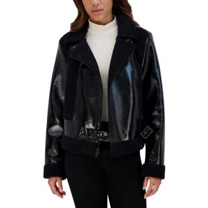 Andrew Marc Women's Moto Faux Patent Leather Jacket (Black, S)