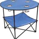 Wakeman Camp Table - Round 2-Tier Folding Table with 4 Cupholders and Carrying Bag - for Camping, Beach, Picnic, Sporting Events, and More Outdoors, Blue