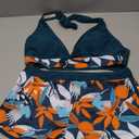 Women Two Piece Swimsuit Bathing Suits Floral Tropical High Waisted Beachwear Board Shorts Halter Tops (Large, Deep Olive Green)