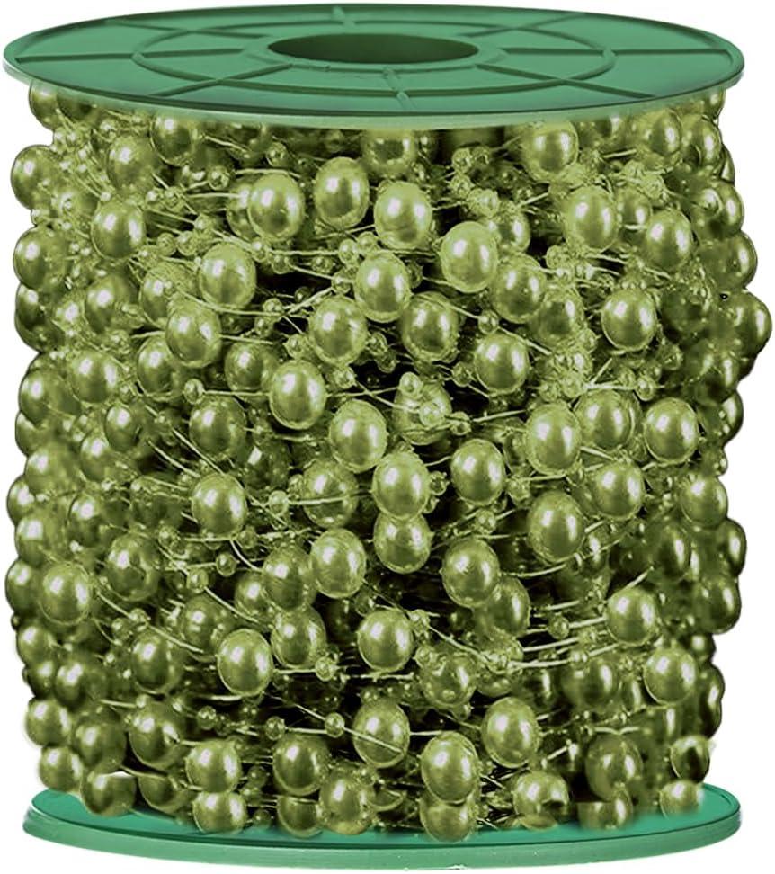 196 Feet Artificial Pearl Beads Garland Plastic Pearl Strands Chain Pearl String for Crafting Wedding Decoration Party Centerpieces Bridal Bouquet Crafts Flower DIY Supplies (Light Green)