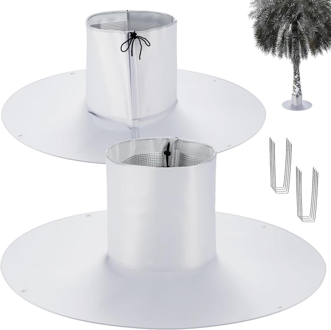 DOUBFIVSY 2PCS Palm Tree Root Protectors, Oxford Cloth Tree Root Freeze Protectors with Ground Nails, 3 Layers Freeze Protection Tree Trunk Protector for Outdoor Cold Weather Plants Root Protection