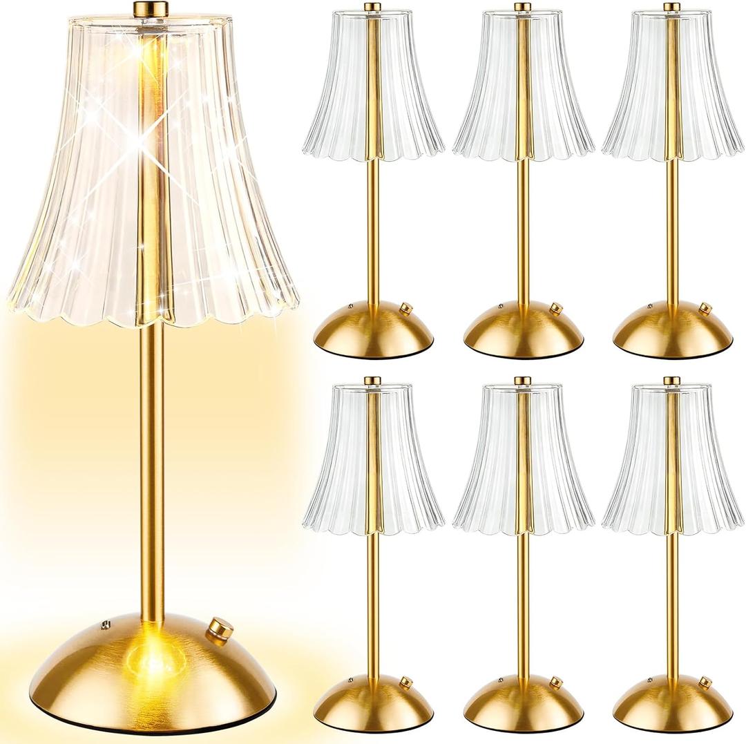 6 Pcs Cordless Table Lamp Gold Cordless Battery Operated Touch Table Lamps Rechargeable 3 Color Dimmable LED Portable Flower Lamp for Bedroom Living Room Kitchen Dining Outdoor