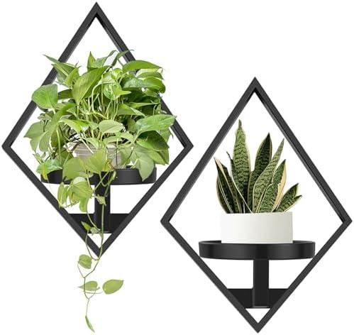 Sbosbo Wall Plant Holder, 2 Pack Metal Floating Plant Shelf Indoor, Window Sill Plant Shelf for Bedroom Bathroom Living Room Home Office