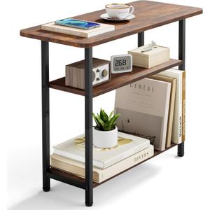 SLEEPING LAMB Side Table for Living Room, 3-Tier End Table for Small Space with Wide Storage Tabletop, Rustic Brown Narrow Nightstand for Bedroom, Sofa Couch