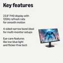 Amazon Basics 23.8-inch 1080P Computer Monitor, 120 Hz, HDMI, DP, VGA, VESA Compatible for Office, Home