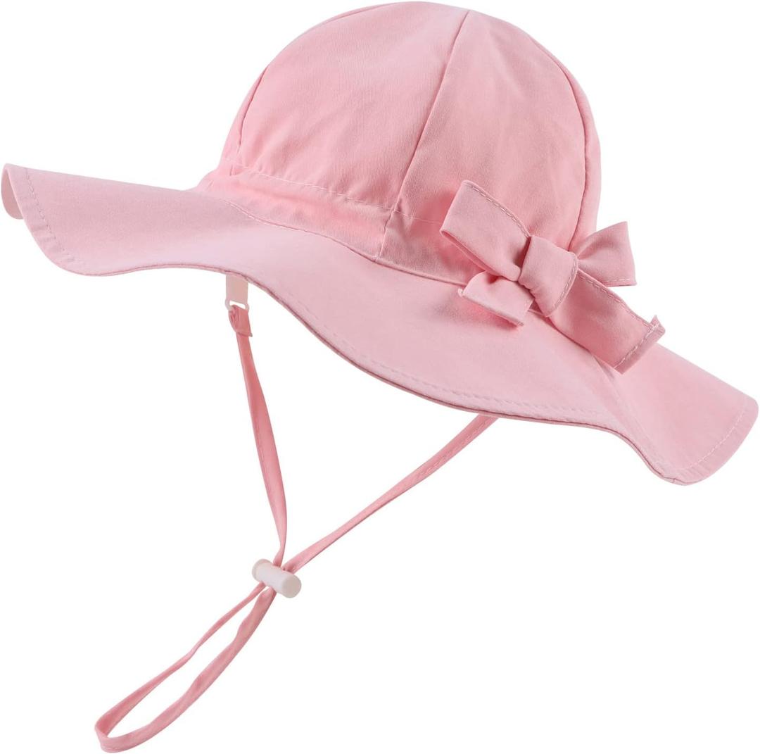 Bow Baby Girls Bucket Hat Infant Toddler Summer Cap Sun Protect Kids Hat for Girls (Pink)