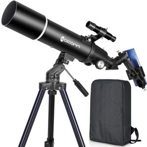 Telescopes for Adults Astronomy, 80mm Aperture 600mm Refractor Telescope for Kids & Beginners, Compact and Portable Travel Telescopio with Backpack (Black)