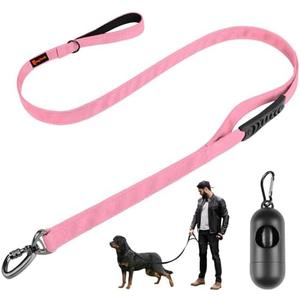 Heavy Duty Dog Leash, Laqibak Double-Sided Reflective Double Handle Dog Leash - Double-Layer Thickening, Lockable Safety Carabiner Design, 6 FT Perfect for Medium & Large Dogs Joyful Strolls, Pink