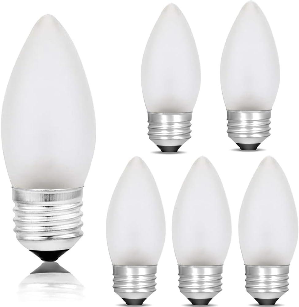 40 Watt Incandescent Light Bulbs, Medium E26 Candelabra Base Equivalent Incandescent Torpedo Tip Chandelier with Crystal，Frosted Flame Tip Chandelier Light Bulb.