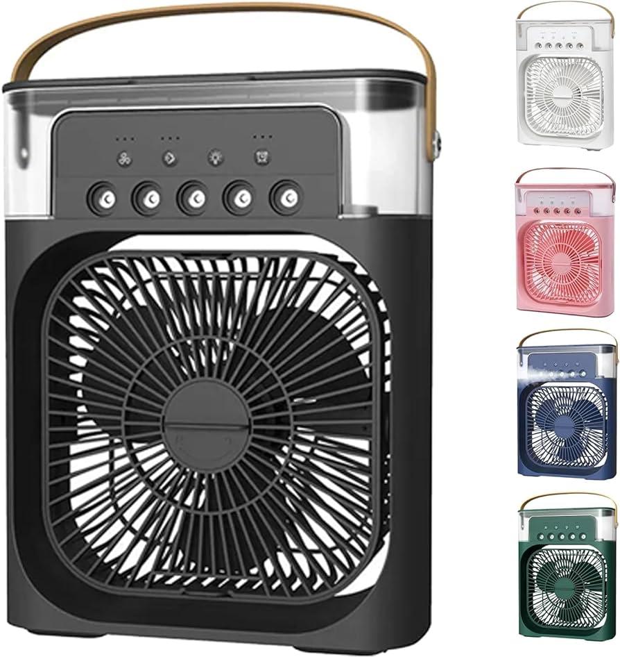 Portable Fan 3 in 1 Mini Air Conditioner Humidifier and Air Conditioner with LED Water Tank 600ml 3 Wind Speeds and 5 Hole Sprayer 4 Colors  (Black)