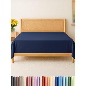 Twin XL Size Flat Sheet - Hotel Quality Top Flat Bed Sheet Only - Ultra-Soft, Breathable & Cooling - Fade & Wrinkle Free - Easy-Care, Stain & Shrink Resistant Bedding - Easy-Fit & Oeko-Tex - Navy Blue