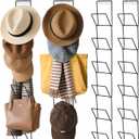 12 Pack Hat Organizer with 2 Hooks, Wig Holder for Multiple Wigs, Cowboy Hat Rack for Wall, Door, Closet (Black)