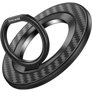 SYNCWIRE Carbon Fiber Magnetic Phone Ring Holder for MagSafe - Magnet Phone Grip Stand with 360 Rotation & Reinforced Hinge Compatible with iPhone 16 15 14 13 Pro Max Plus MagSafe Accessories