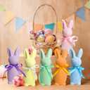 Orgrimmar 6Pcs Easter Flocked Bunny Figurines - 8.8" Bow-Tie Rabbits, Soft Tabletop Ornaments for Home Office Spring Decor & Easter Party Supplies